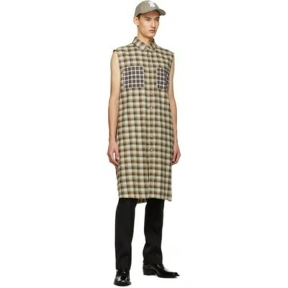 BURBERRY Beige Check Mix Sleeveless Flannel Shirt